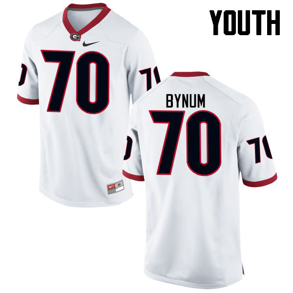Youth Georgia Bulldogs #70 Aulden Bynum College Football Jerseys-White
